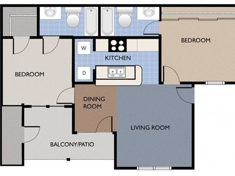 Floor plan for 2 beds, 2 baths, 828 sqft